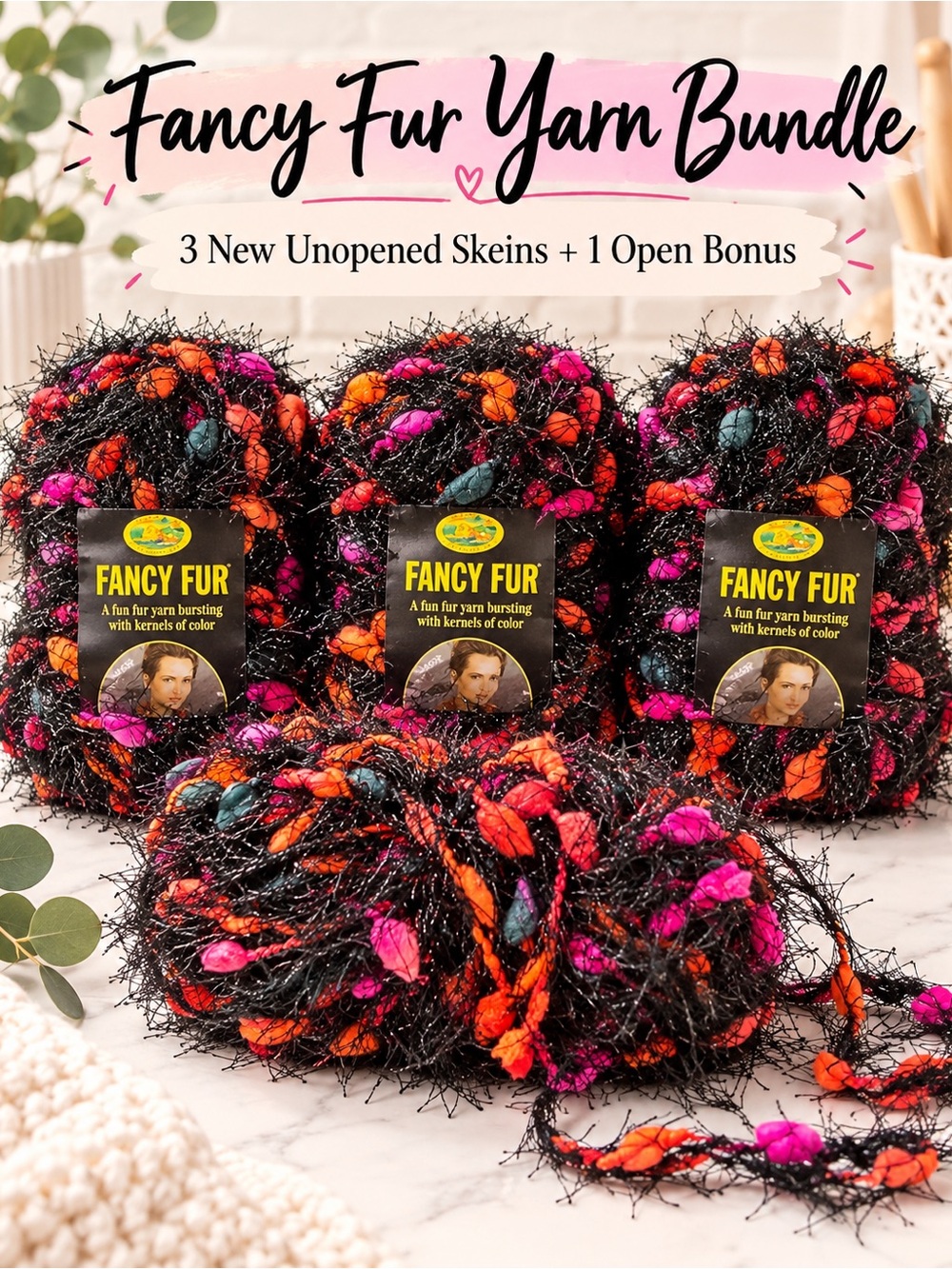 Yarn Bundle - Black with Pink & Orange Accents
